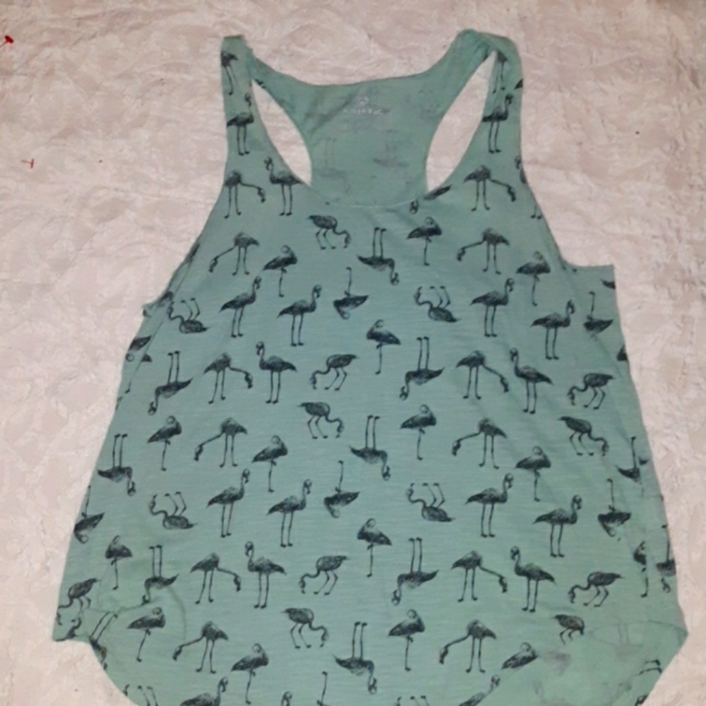 Green flamingo print tank top